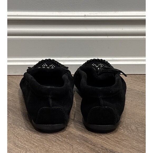 Minnetonka Moccasins Womens 10 Black Suede Leather Studded Flats Slip On Bow - Picture 6 of 10